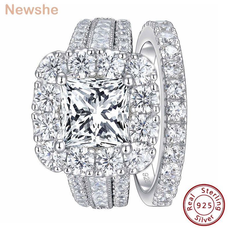 Moissanite Engagement Ring 1 Carat - Newshe 2Pcs 925 Silver Wedding Rings