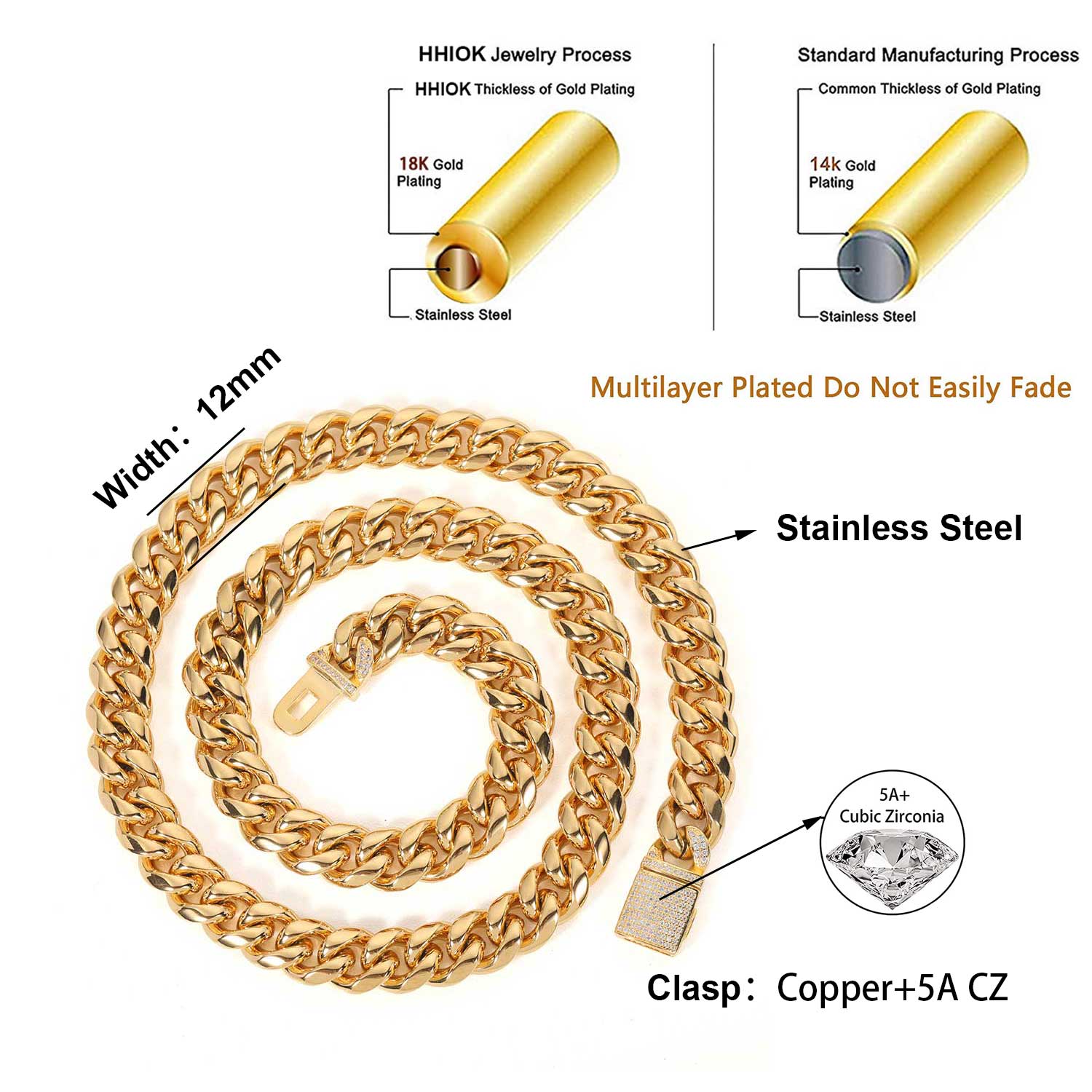 12mm Miami Mens Cuban Link Cha - огляд і ціна Cuban Link Chain 12Mm