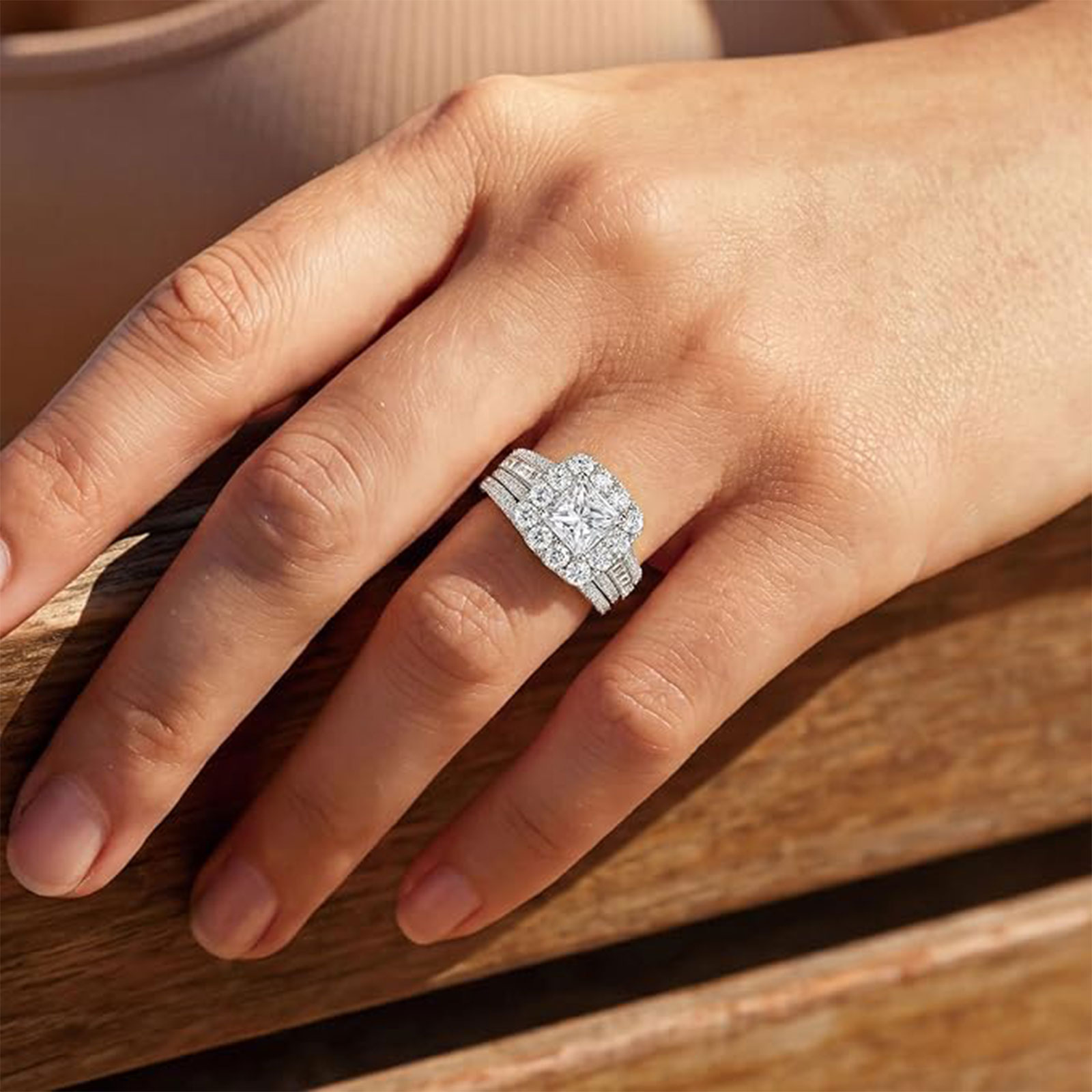 Newshe 2Pcs 925 Silver Wedding - огляд і ціна Moissanite Engagement Ring 1 Carat