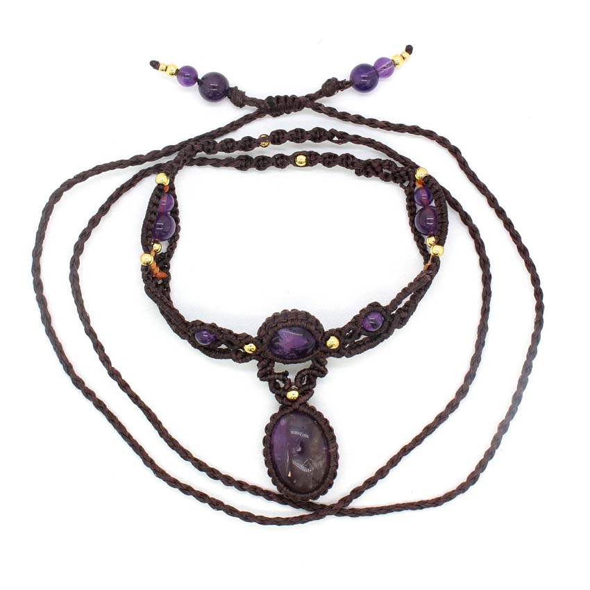 Crystal Braided Macrame Stone  - огляд і ціна Crystal Pendant Necklace Natural Stone